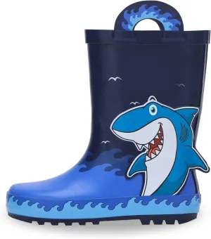 EUXTERPA Toddler Rain Boots for Boys Girls Waterproof Kids Printed Rubber Boots with Easy On Handles