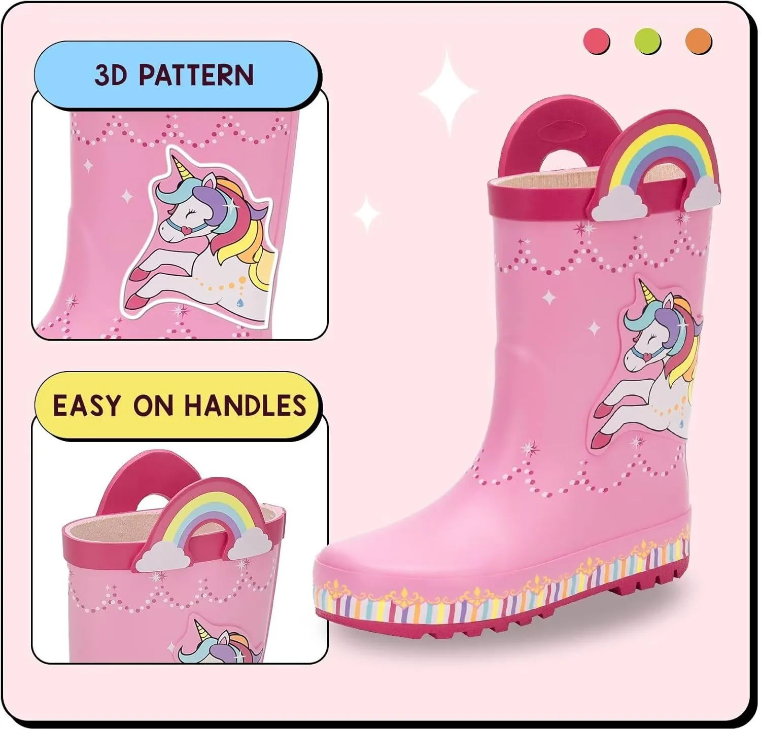 EUXTERPA Toddler Rain Boots for Boys Girls Waterproof Kids Printed Rubber Boots with Easy On Handles