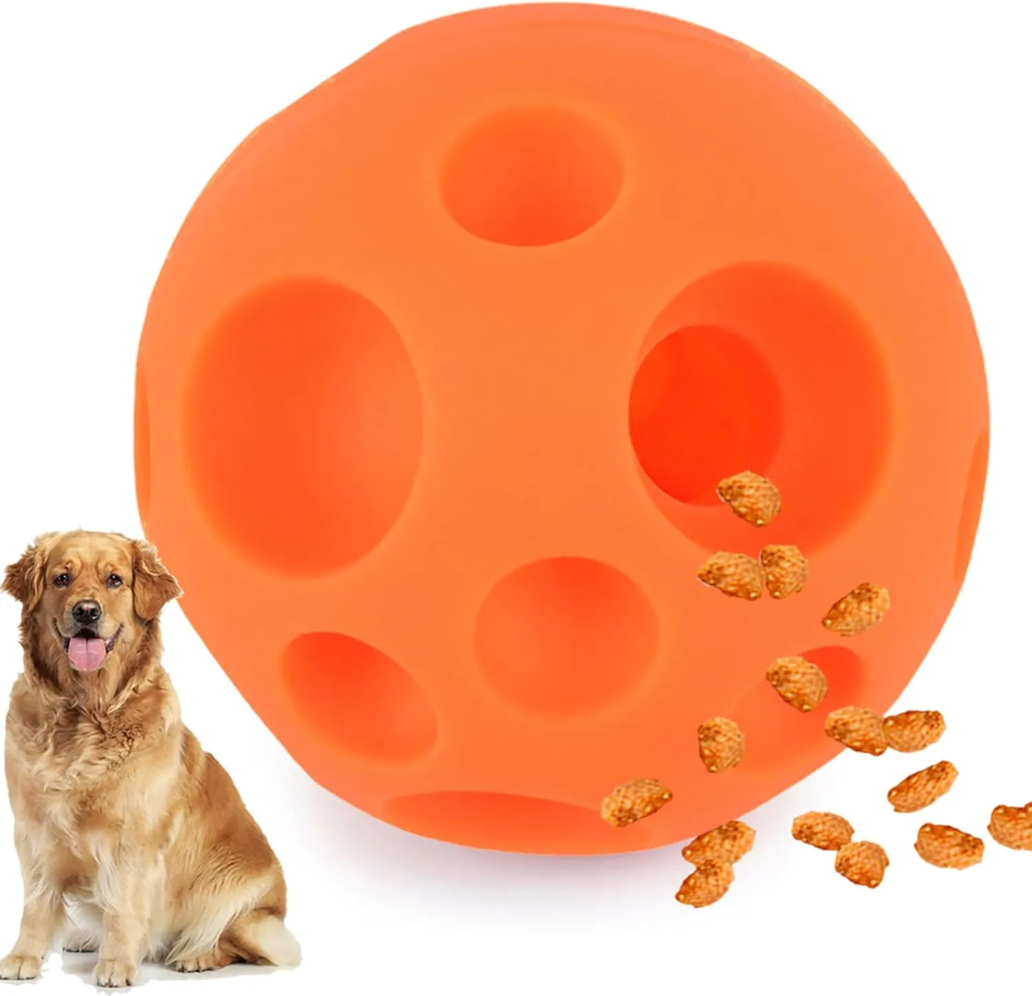 Evan Dog Toy Balls, 5 Inch Treat Tricky Ball Food Dispensing Toys Tricky Fun Interactive Dog Toy Food Dispenser Toy Puzzle Toy Ball Dog Chew Toys Ball for Large Medium Slow Feeder Dog BowlsOrange