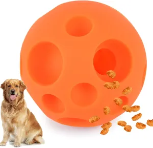Evan Dog Toy Balls, 5 Inch Treat Tricky Ball Food Dispensing Toys Tricky Fun Interactive Dog Toy Food Dispenser Toy Puzzle Toy Ball Dog Chew Toys Ball for Large Medium Slow Feeder Dog BowlsOrange