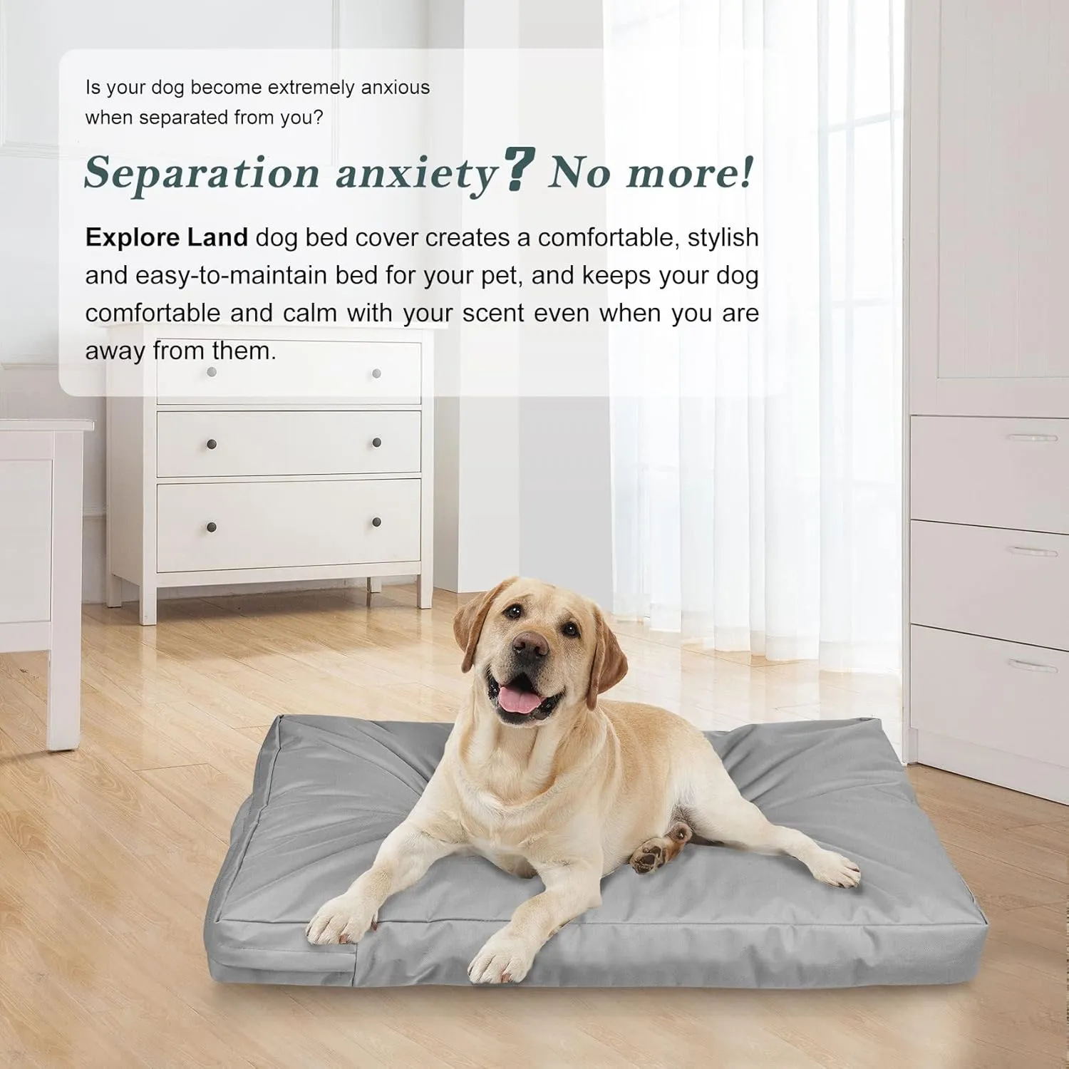 Explore Land Waterproof Dog Bed Cover Canvas Washable Dog Crate Pad Replacement Cover for 36 Inch Crate, 34Lx22Wx3.5H inch, Gray