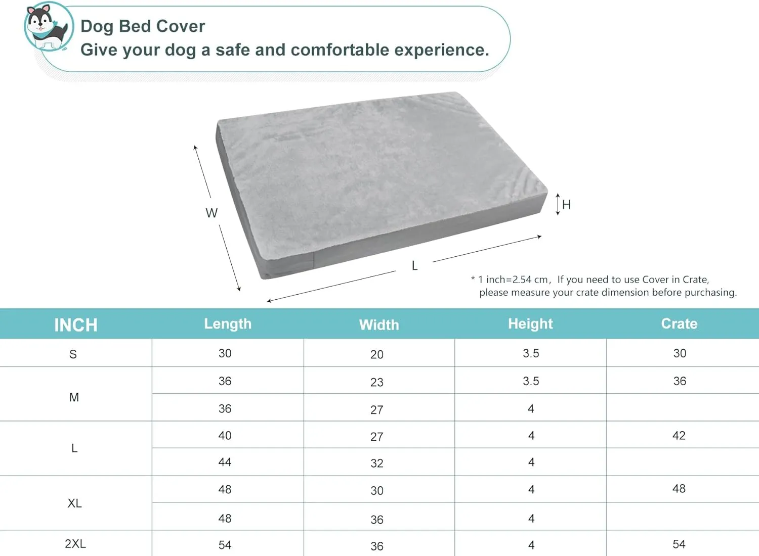 Explore Land Waterproof Dog Bed Cover Machine Washable Fluffy Dog Bed Replacement Cover for 36 Inch Crate, 36Lx23Wx3.5H inch, Gray