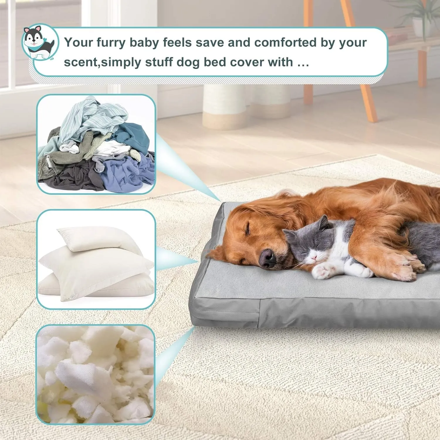 Explore Land Waterproof Dog Bed Cover Machine Washable Fluffy Dog Bed Replacement Cover for 36 Inch Crate, 36Lx23Wx3.5H inch, Gray