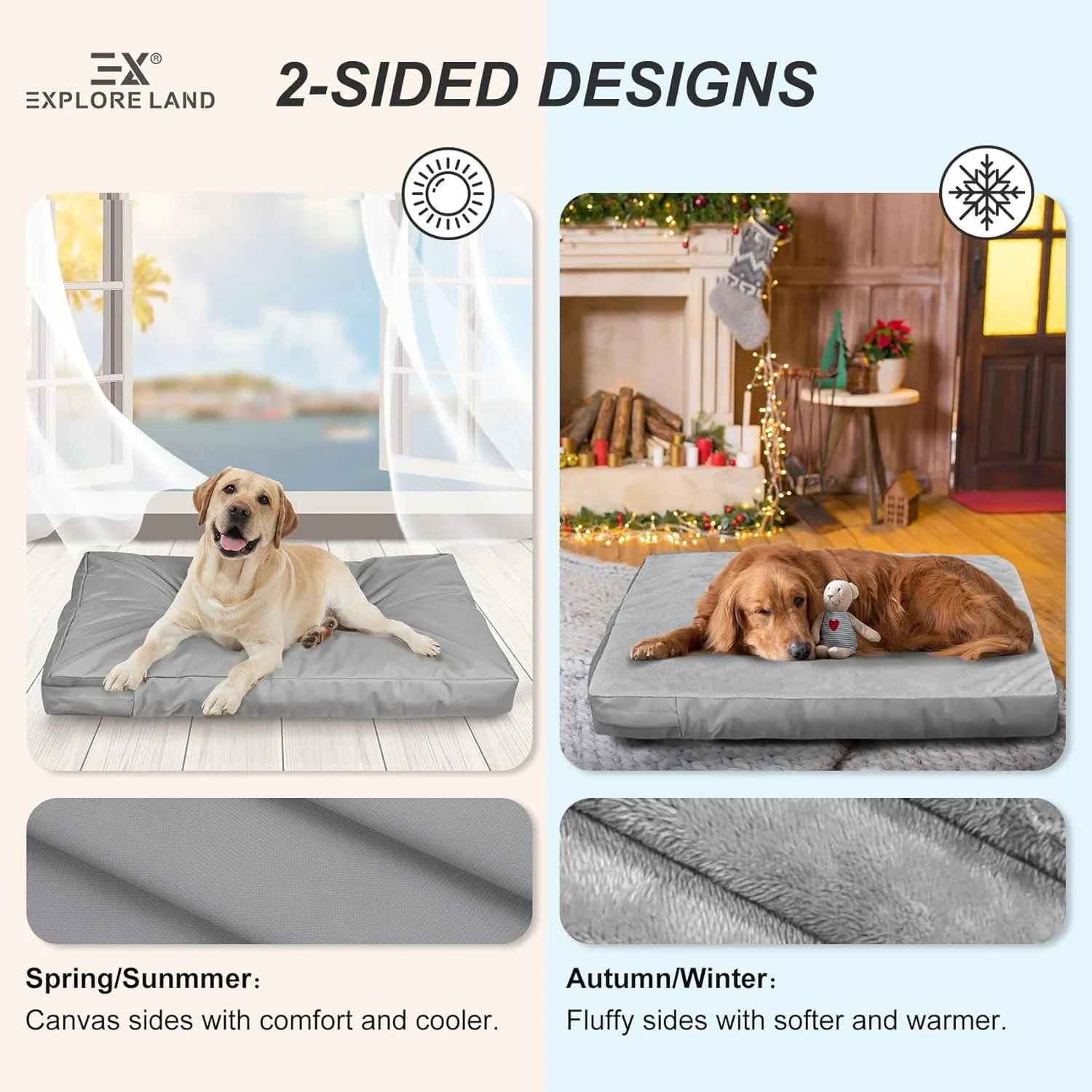 Explore Land Waterproof Dog Bed Cover Machine Washable Fluffy Dog Bed Replacement Cover for 36 Inch Crate, 36Lx23Wx3.5H inch, Gray
