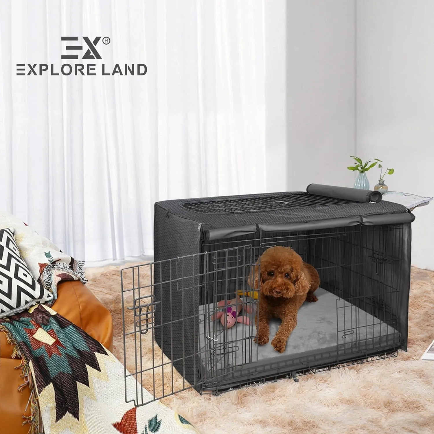 Explore Land Waterproof Dog Bed Cover Machine Washable Fluffy Dog Bed Replacement Cover for 36 Inch Crate, 36Lx23Wx3.5H inch, Gray