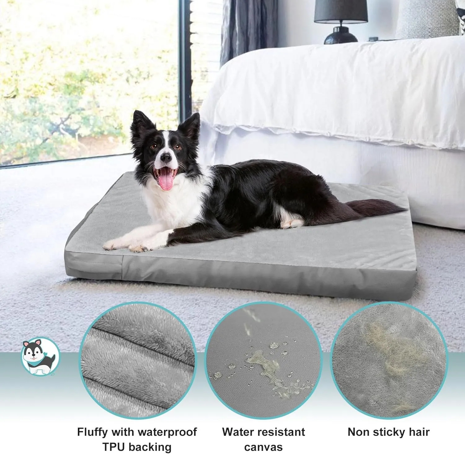 Explore Land Waterproof Dog Bed Cover Machine Washable Fluffy Dog Bed Replacement Cover for 36 Inch Crate, 36Lx23Wx3.5H inch, Gray