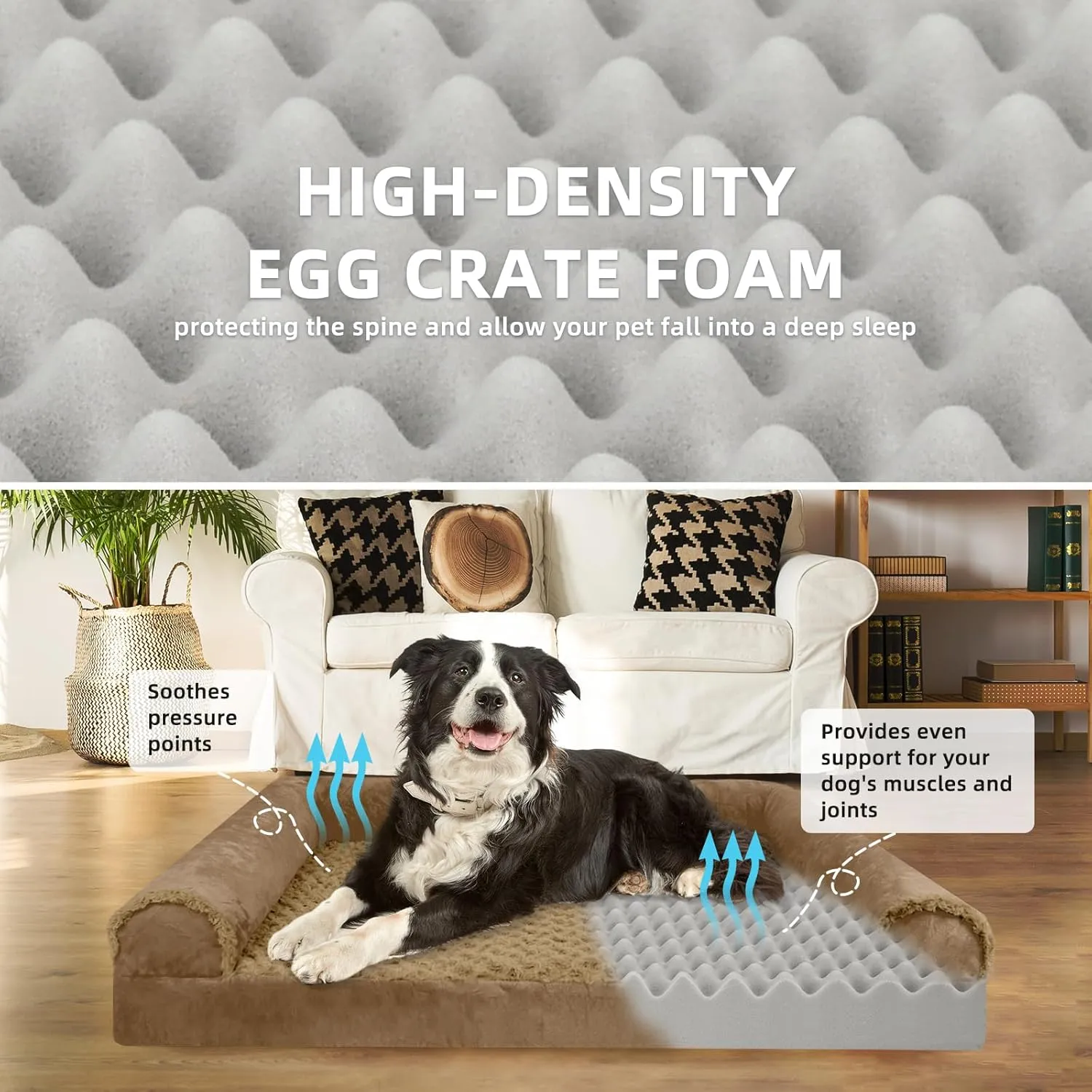 FERPOSH Orthopedic Dog Bed for Large Breed Dogs, Waterproof Washable Pet Bed with High-Density Foam & Non-Slip Bottom, Comfortable Cat and Dog Beds Coffee