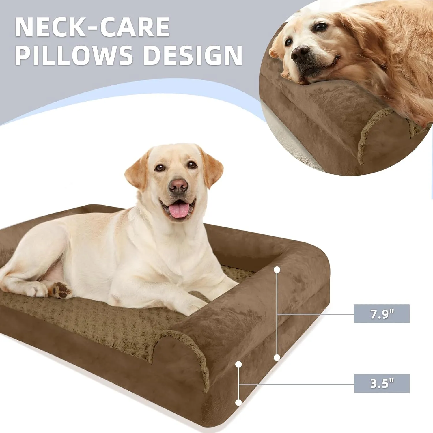 FERPOSH Orthopedic Dog Bed for Large Breed Dogs, Waterproof Washable Pet Bed with High-Density Foam & Non-Slip Bottom, Comfortable Cat and Dog Beds Coffee