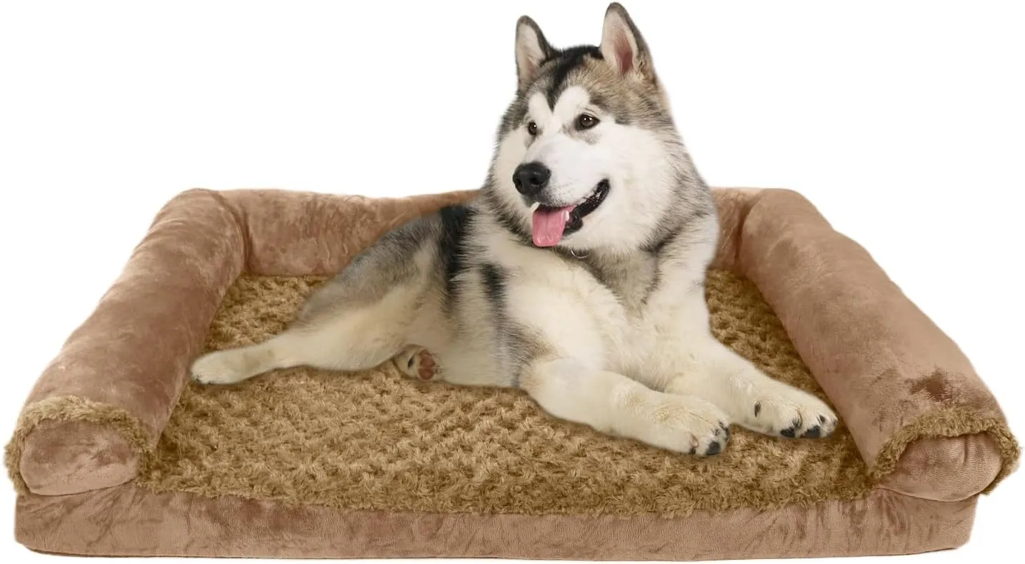 FERPOSH Orthopedic Dog Bed for Large Breed Dogs, Waterproof Washable Pet Bed with High-Density Foam & Non-Slip Bottom, Comfortable Cat and Dog Beds Coffee