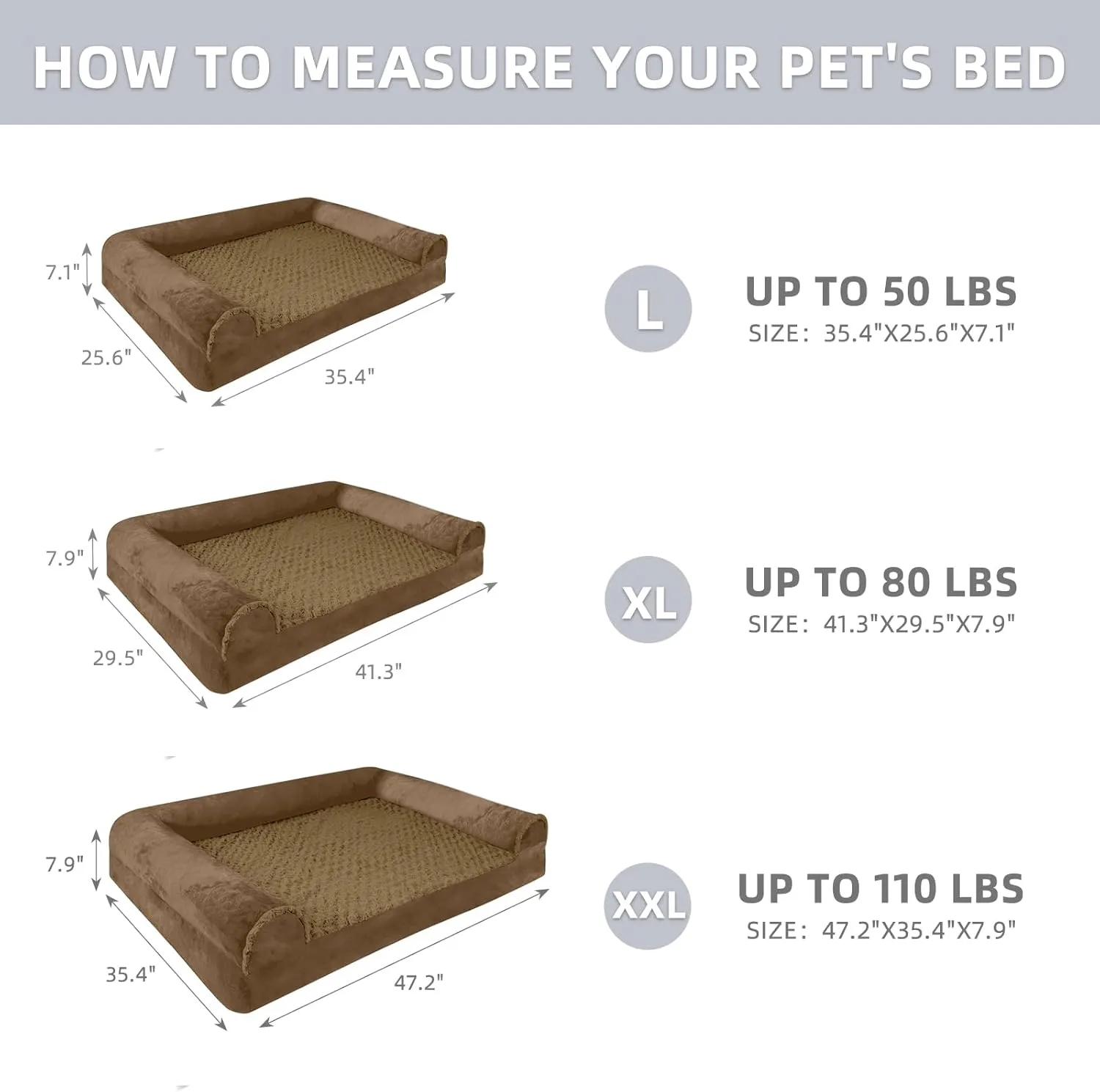 FERPOSH Orthopedic Dog Bed for Large Breed Dogs, Waterproof Washable Pet Bed with High-Density Foam & Non-Slip Bottom, Comfortable Cat and Dog Beds Coffee
