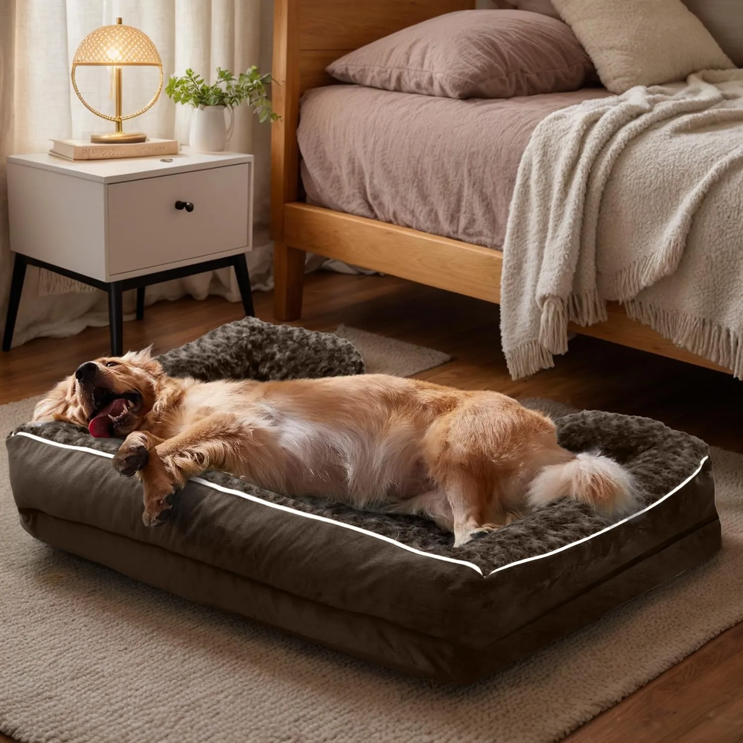FERPOSH Orthopedic Dog Bed, Pet Sofa Bed with Removable Washable Cover, Waterproof Dog Bed, Anti Slip Bottom Dog Bed, Pet Sleeping Mat, 36" x 27", Brown