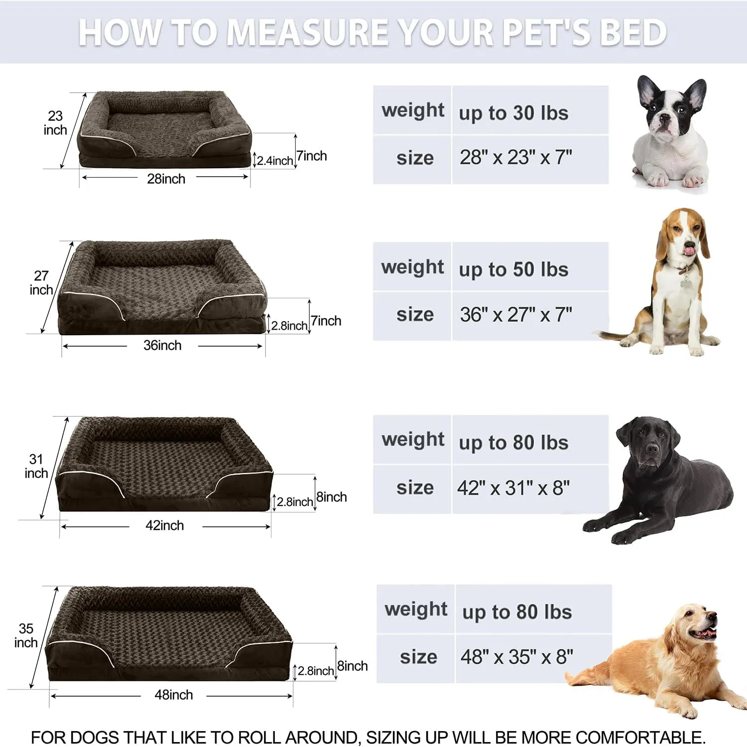 FERPOSH Orthopedic Dog Bed, Pet Sofa Bed with Removable Washable Cover, Waterproof Dog Bed, Anti Slip Bottom Dog Bed, Pet Sleeping Mat, 36" x 27", Brown
