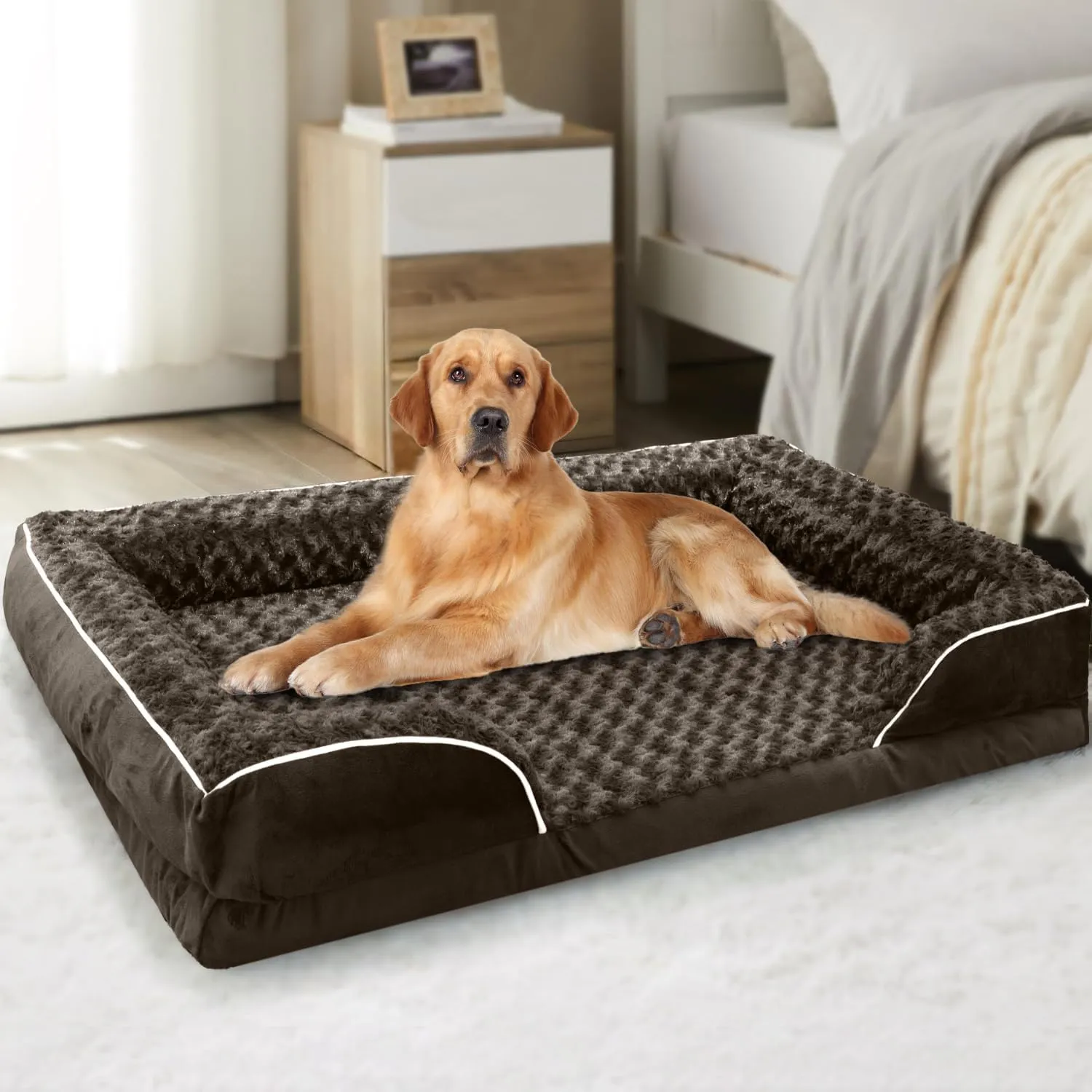 FERPOSH Orthopedic Dog Bed, Pet Sofa Bed with Removable Washable Cover, Waterproof Dog Bed, Anti Slip Bottom Dog Bed, Pet Sleeping Mat, 36" x 27", Brown