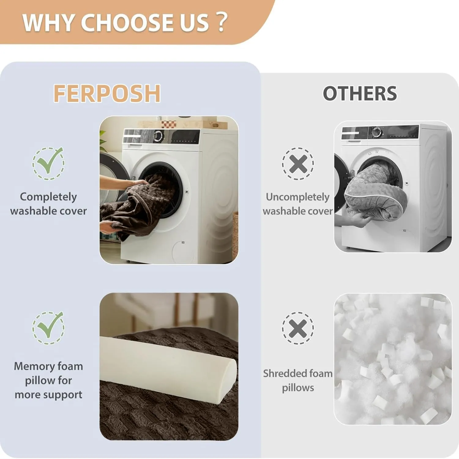 FERPOSH Orthopedic Dog Bed, Pet Sofa Bed with Removable Washable Cover, Waterproof Dog Bed, Anti Slip Bottom Dog Bed, Pet Sleeping Mat, 36" x 27", Brown