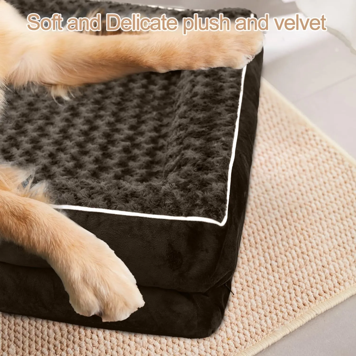 FERPOSH Orthopedic Dog Bed, Pet Sofa Bed with Removable Washable Cover, Waterproof Dog Bed, Anti Slip Bottom Dog Bed, Pet Sleeping Mat, 36" x 27", Brown