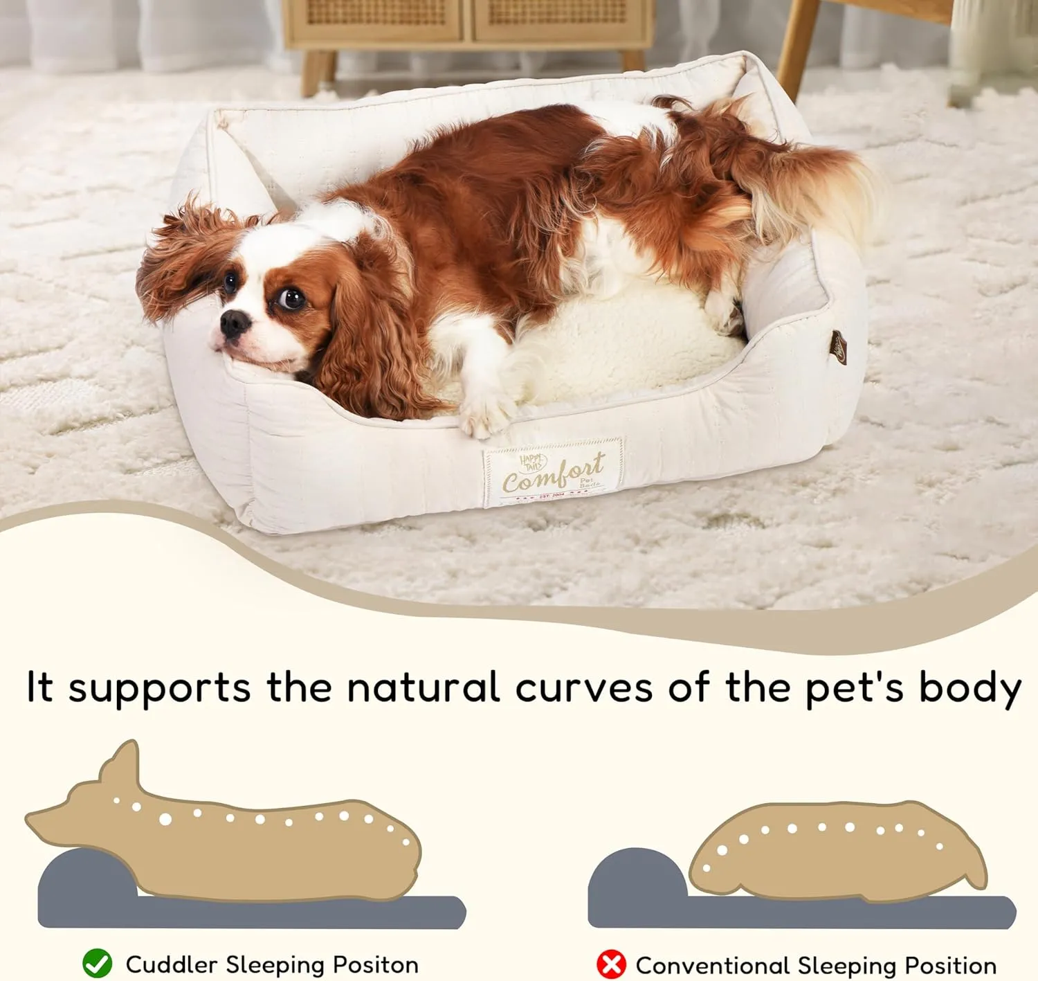 FluffyDream Small Dog Bed, Super Soft Pet Bed Furniture, Suitable for Dogs Up to 30lbs, 24'' x 20'', Beige
