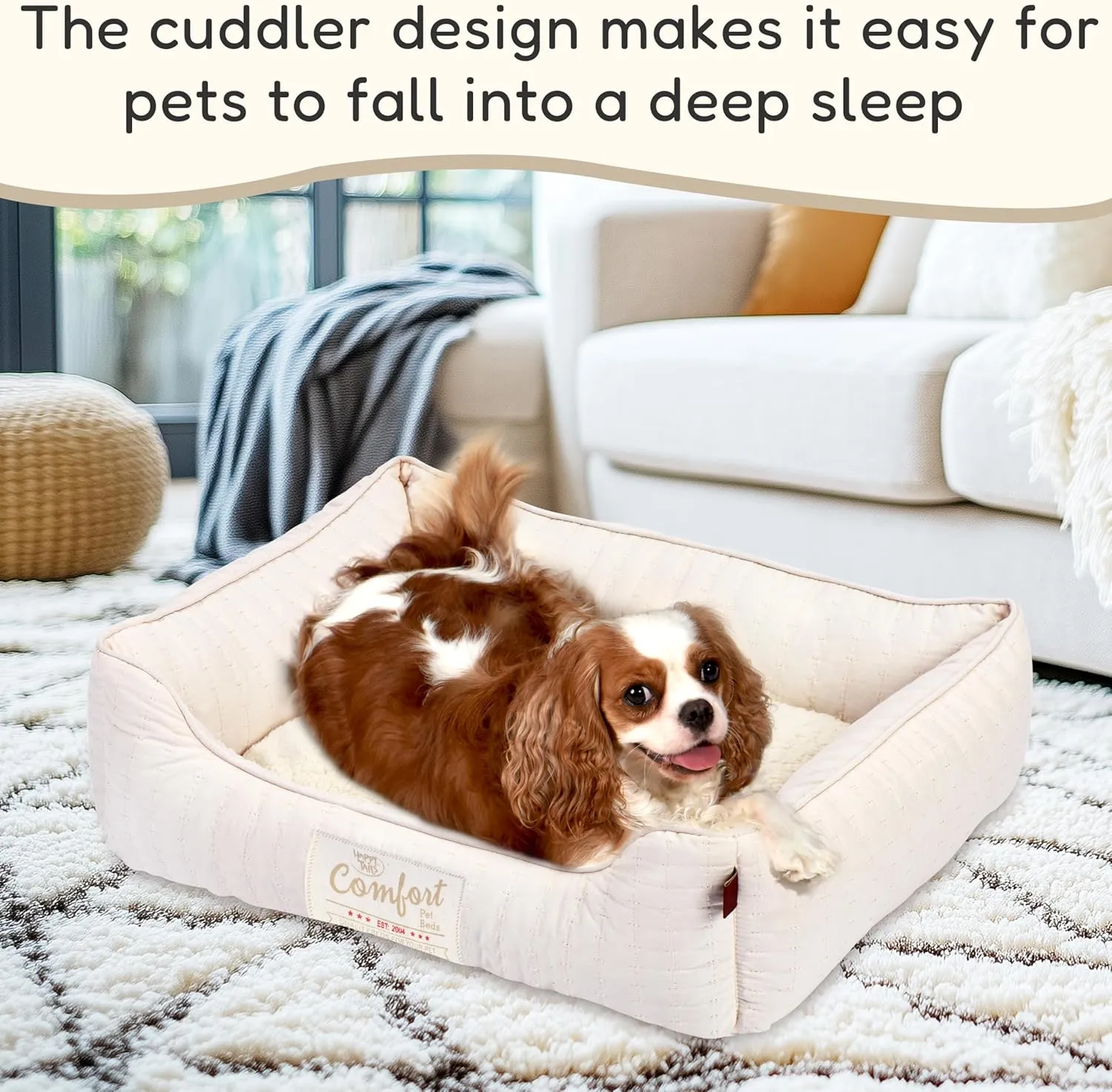 FluffyDream Small Dog Bed, Super Soft Pet Bed Furniture, Suitable for Dogs Up to 30lbs, 24'' x 20'', Beige