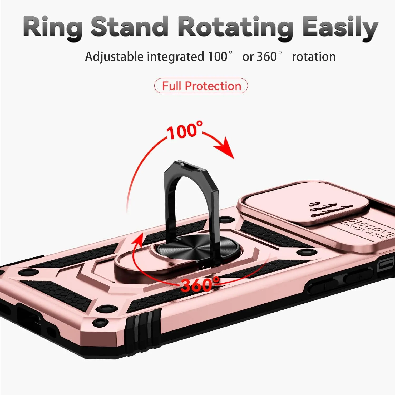 for iPhone 12 Mini Case with Camera Lens Cover Screen Protector, Dual Layer Military Grade Drop Protection Magnetic Ring Holder Kickstand Protective Phone Case for iPhone 12 Mini 5.4 inch (Rose Gold)