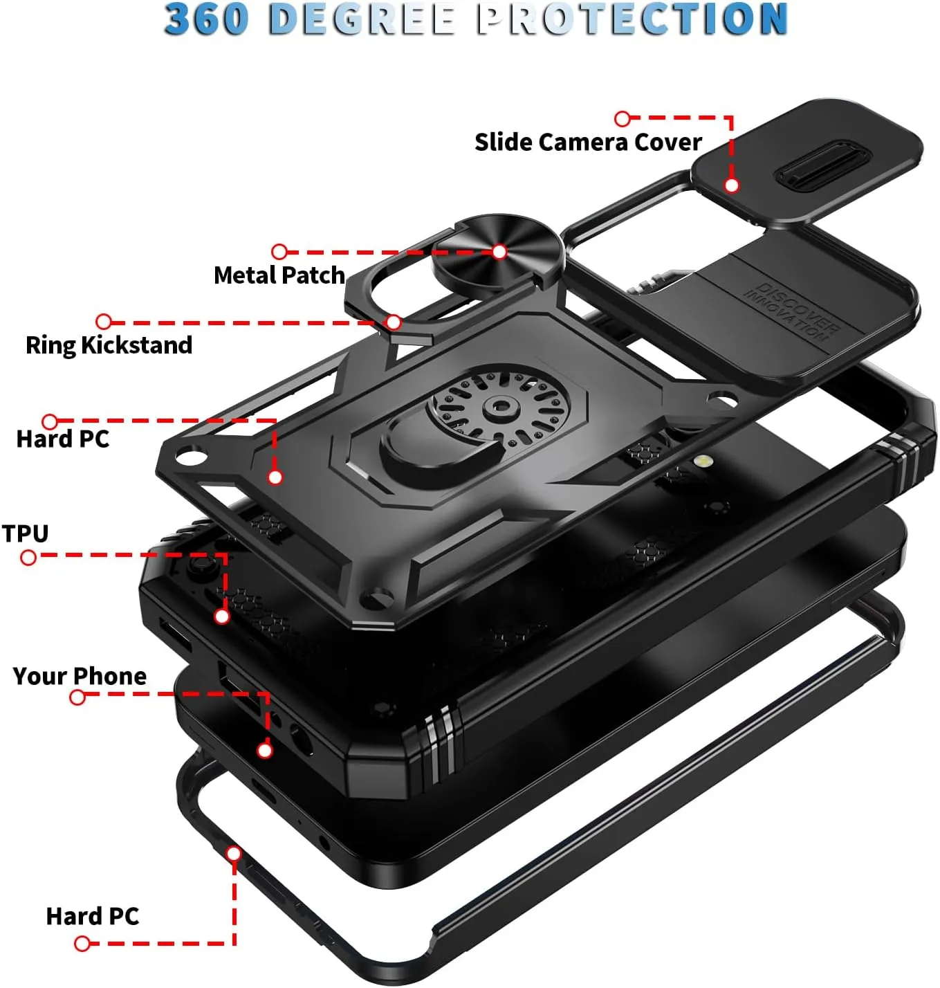 for Samsung Galaxy A15 5G Case Built in Camera Cover,[Military Grade] 16ft.Drop Tested Cover with Magnetic Kickstand Heavy Duty Protective Outdoor Cases for A15,Black