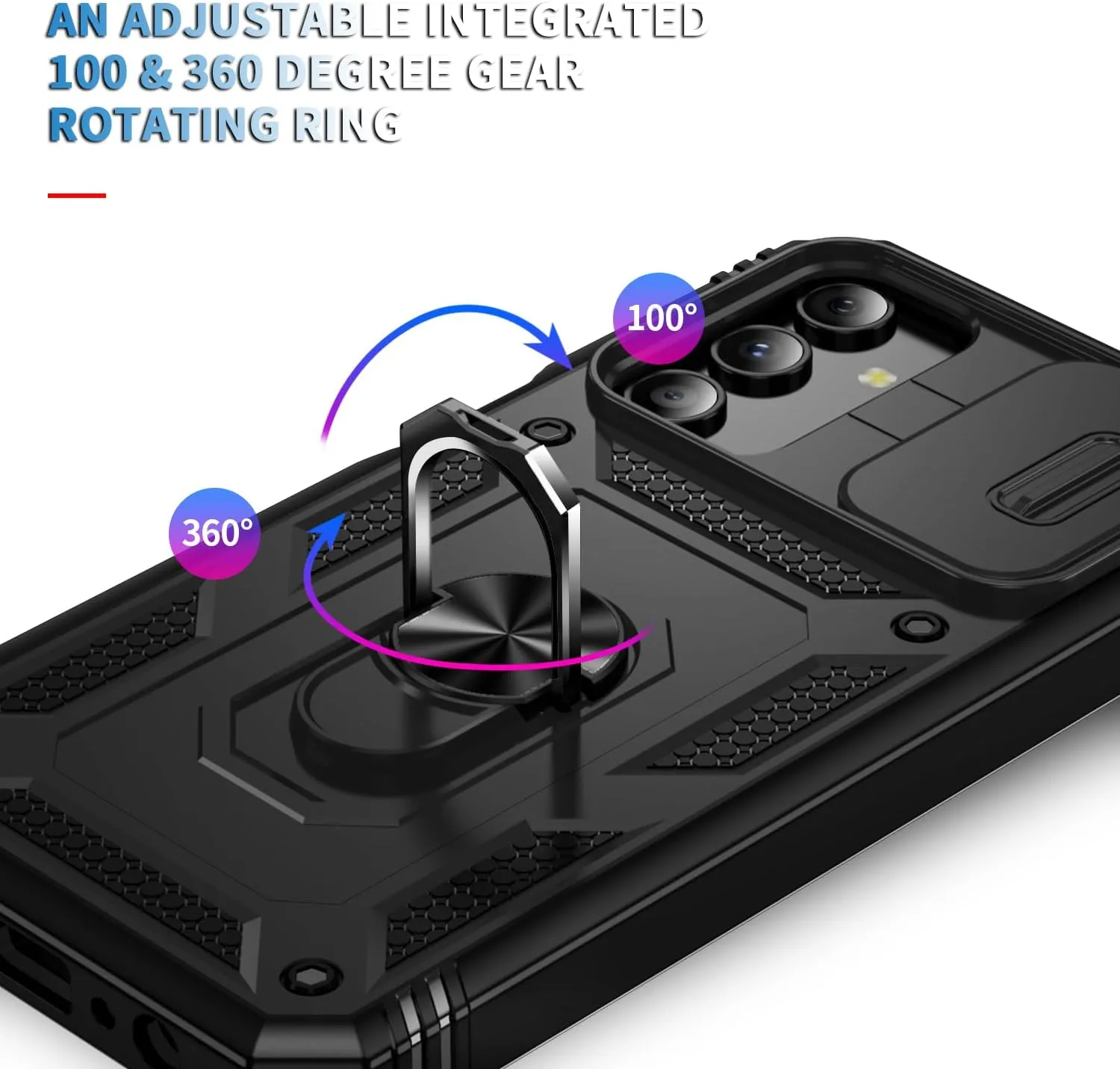 for Samsung Galaxy A15 5G Case Built in Camera Cover,[Military Grade] 16ft.Drop Tested Cover with Magnetic Kickstand Heavy Duty Protective Outdoor Cases for A15,Black