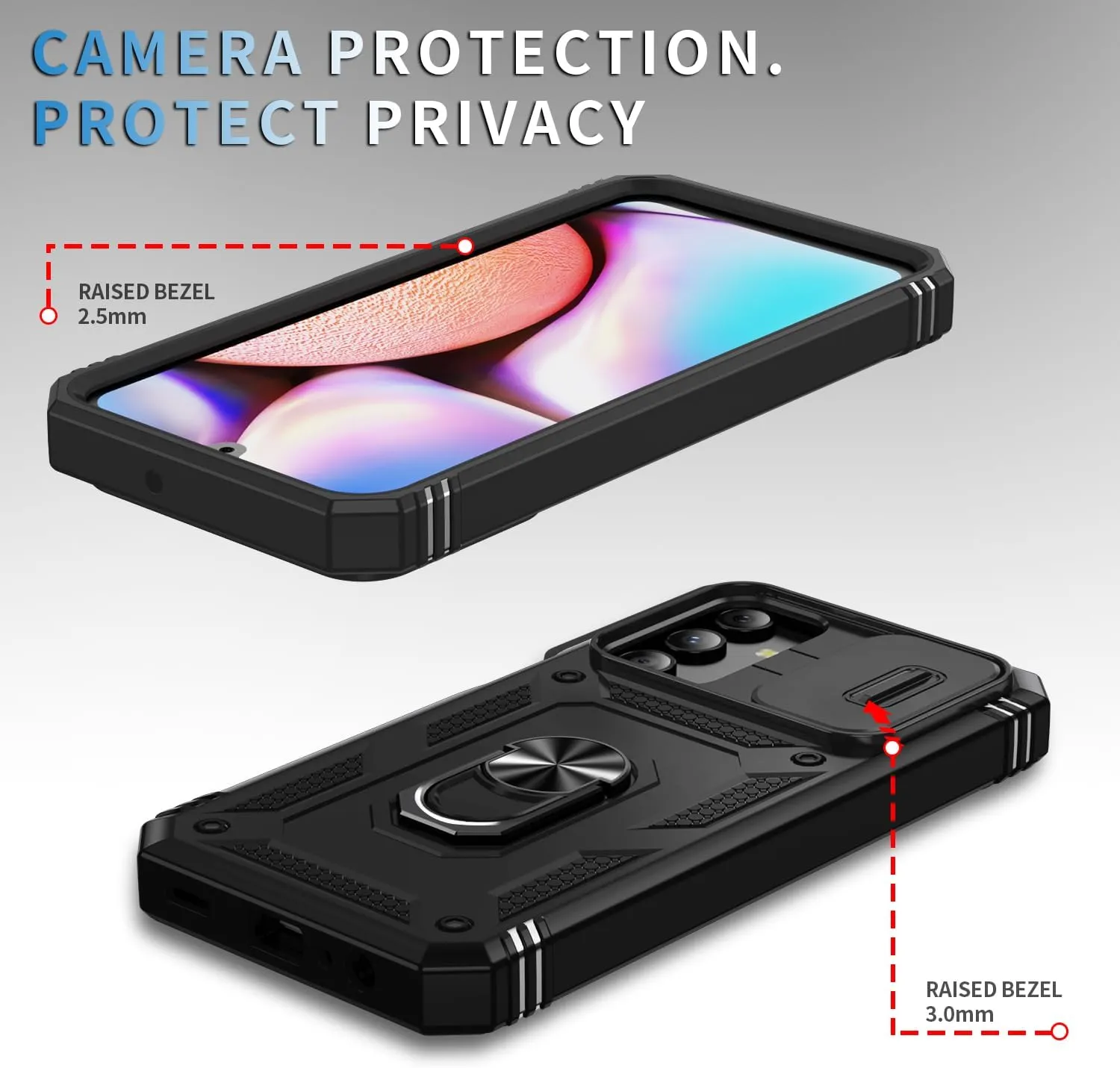 for Samsung Galaxy A15 5G Case Built in Camera Cover,[Military Grade] 16ft.Drop Tested Cover with Magnetic Kickstand Heavy Duty Protective Outdoor Cases for A15,Black