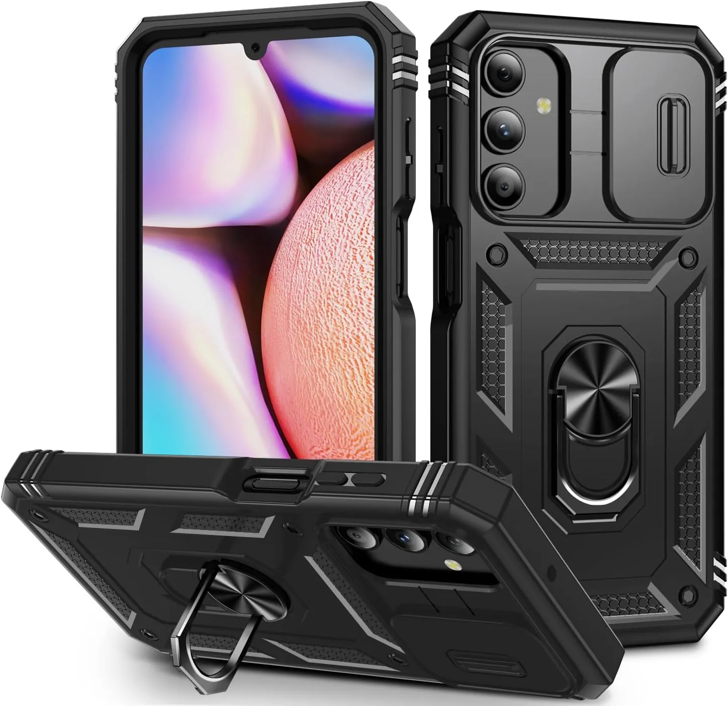 for Samsung Galaxy A15 5G Case Built in Camera Cover,[Military Grade] 16ft.Drop Tested Cover with Magnetic Kickstand Heavy Duty Protective Outdoor Cases for A15,Black