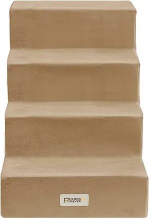 Friends Forever Milo Folding Dog Stairs for Indoor, Premium Foam Pet Steps, Safe, Comfortable Ladder, Helpful Ramp for Smaller and Older Pets, Machine Washable Removable Cover, 4 steps, Khaki