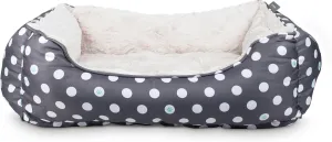 Fringe Studio "Dot Paw Charcoal Medium Rectangular Cuddler Pet Bed 25" X 21"- Poly Filled with Faux Fur Interior - Machine Washable