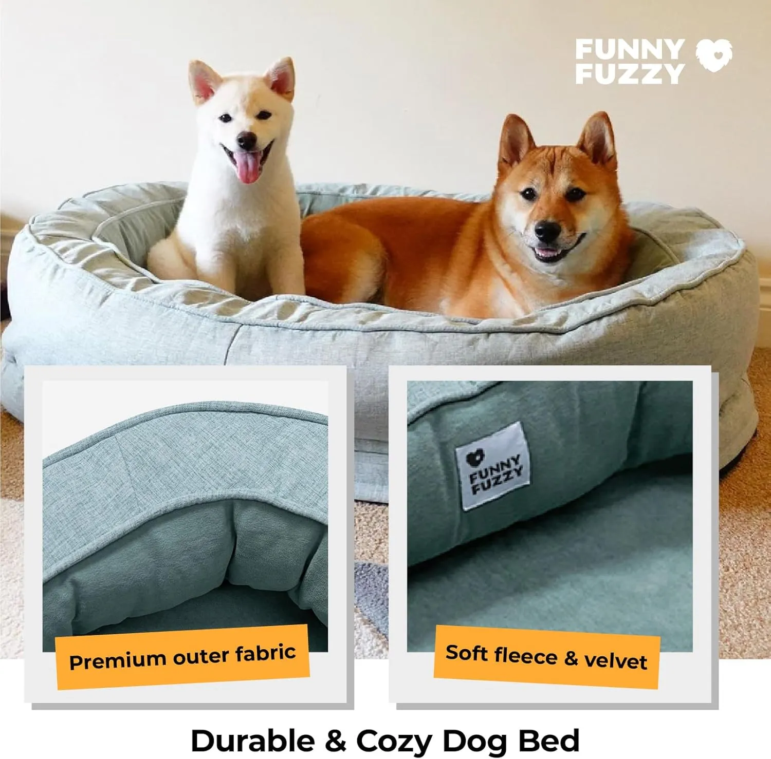 FUNNY FUZZY Orthopedic Donut Pet Bed for Medium to Large Dogs and Cats: Egg Foam, Waterproof Liner, Removable Machine Washable Cover, Non-Skid