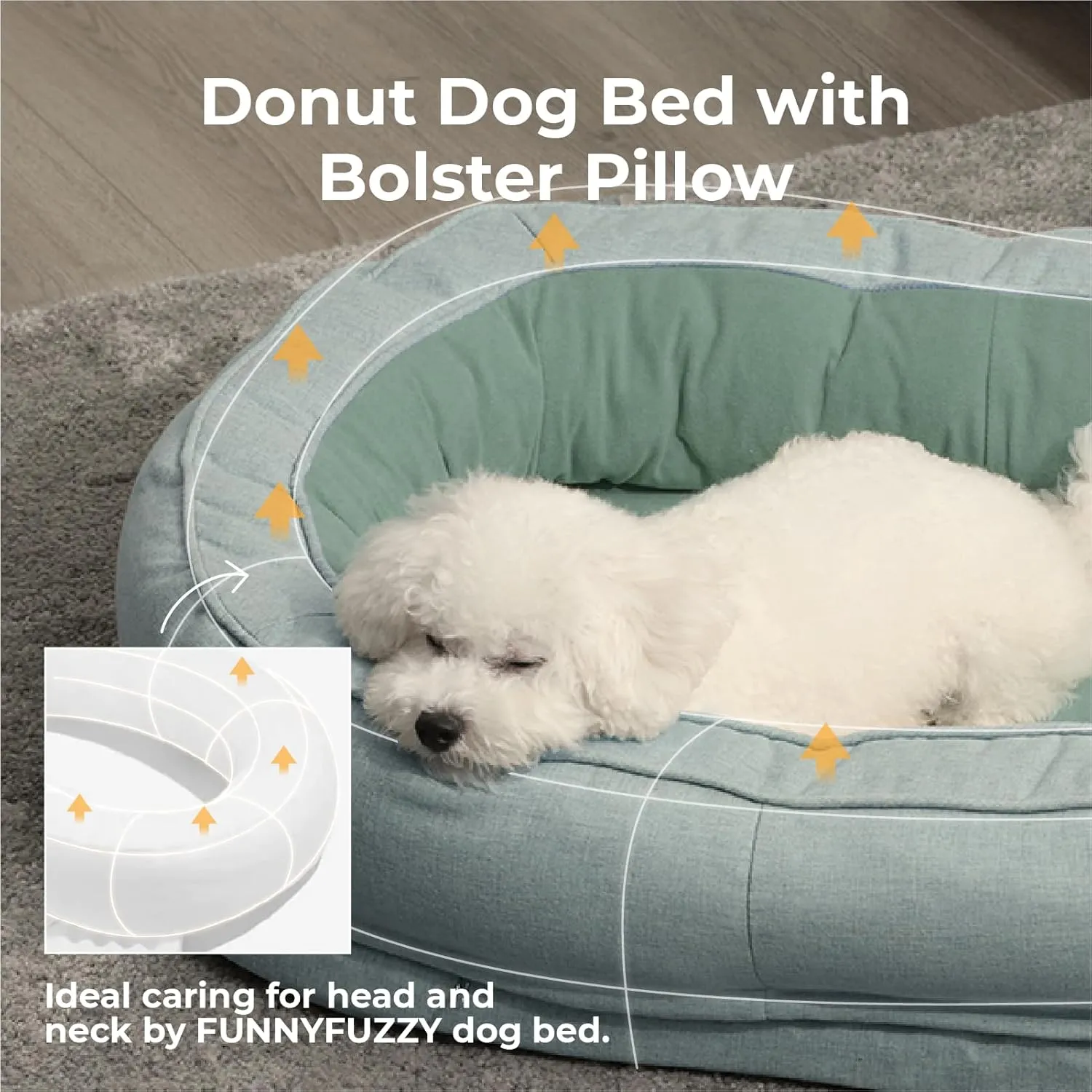 FUNNY FUZZY Orthopedic Donut Pet Bed for Medium to Large Dogs and Cats: Egg Foam, Waterproof Liner, Removable Machine Washable Cover, Non-Skid
