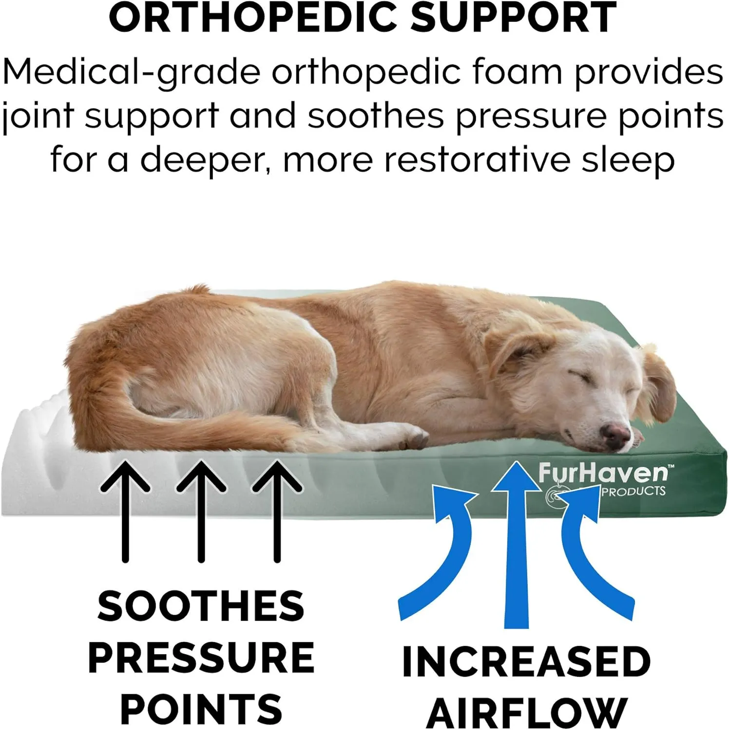 Furhaven Indoor/Outdoor Logo Oxford Polycanvas Mattress - Water-Resistant Orthopedic Dog Bed w/ Removable Cover, 125 lb max - Forest, Medium