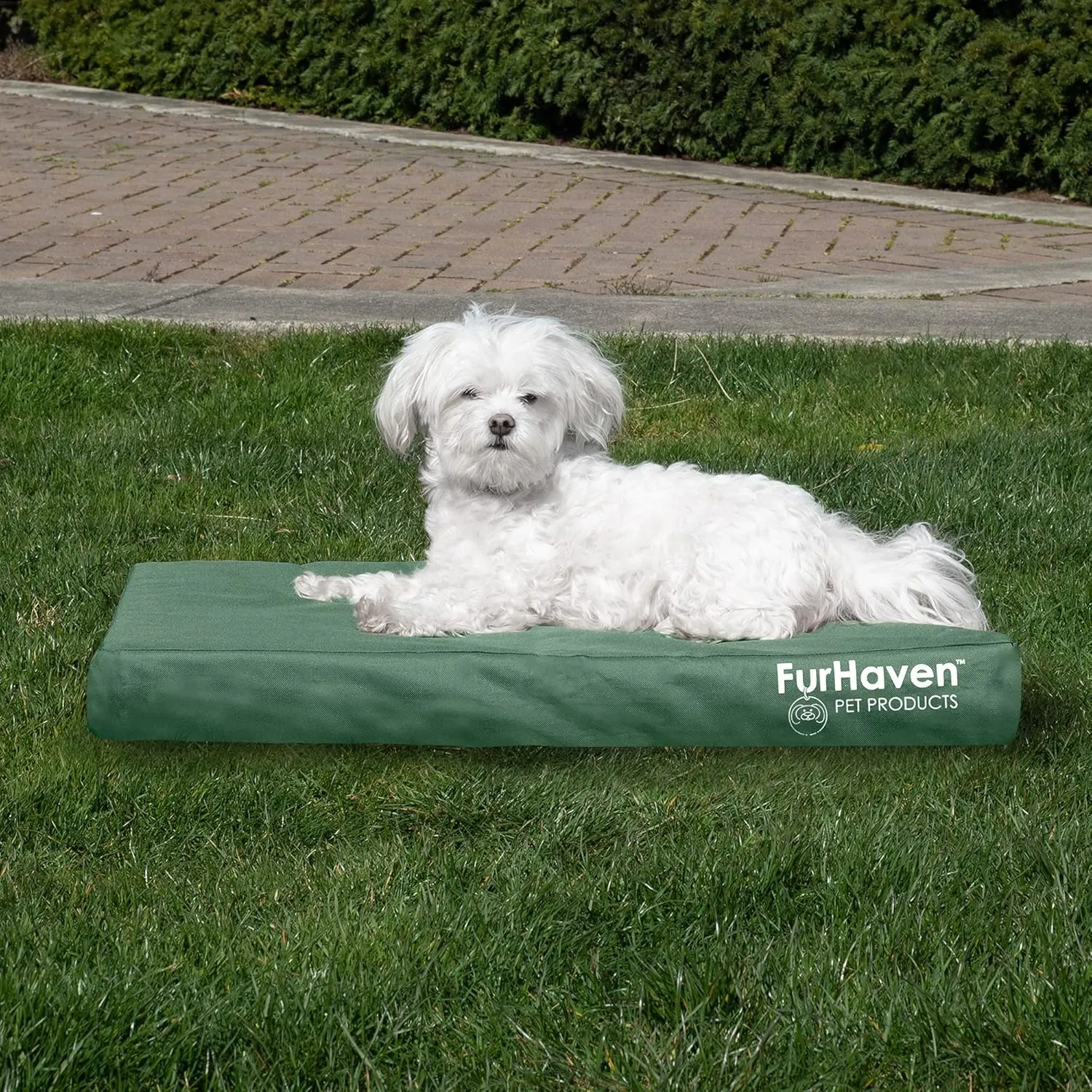 Furhaven Indoor/Outdoor Logo Oxford Polycanvas Mattress - Water-Resistant Orthopedic Dog Bed w/ Removable Cover, 125 lb max - Forest, Medium
