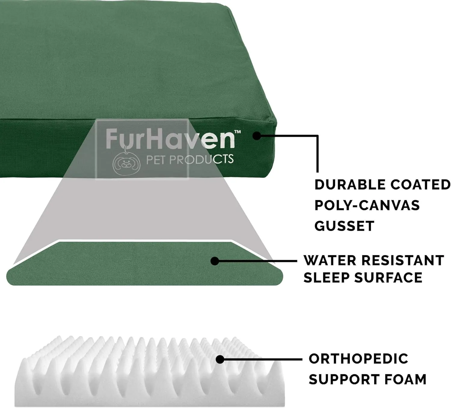 Furhaven Indoor/Outdoor Logo Oxford Polycanvas Mattress - Water-Resistant Orthopedic Dog Bed w/ Removable Cover, 125 lb max - Forest, Medium