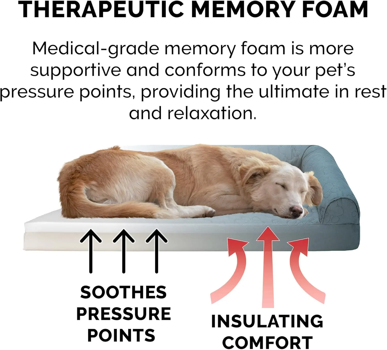 Furhaven Memory Foam Dog Bed for Large/Medium Dogs w/ Removable Bolsters & Washable Cover, For Dogs Up to 55 lbs - Pinsonic Quilted Paw L Shaped Chaise - Bluestone, Large