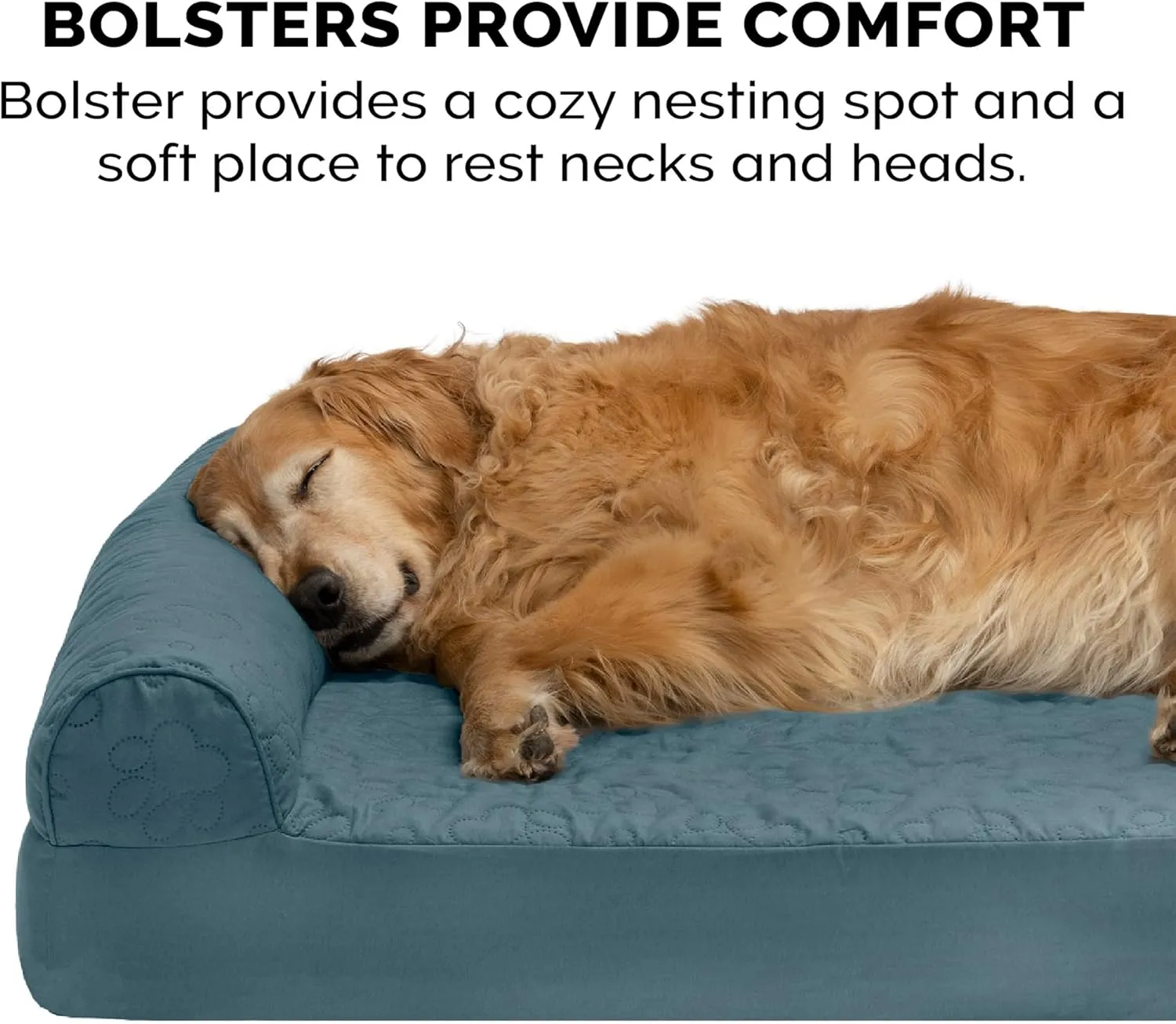 Furhaven Memory Foam Dog Bed for Large/Medium Dogs w/ Removable Bolsters & Washable Cover, For Dogs Up to 55 lbs - Pinsonic Quilted Paw L Shaped Chaise - Bluestone, Large
