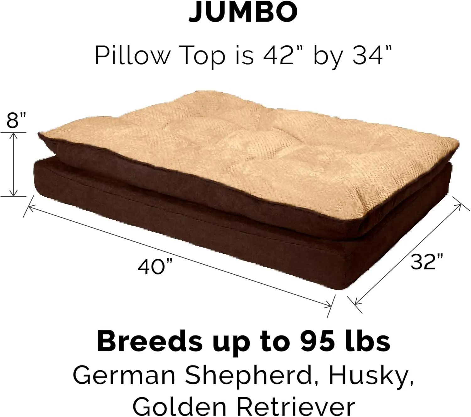 Furhaven Orthopedic Dog Bed for Large Dogs w/ Pillow Cushion Top & Removable Washable Cover, For Dogs Up to 95 lbs - Minky Plush & Suede Pillow Top Mattress - French Roast, Jumbo/XL