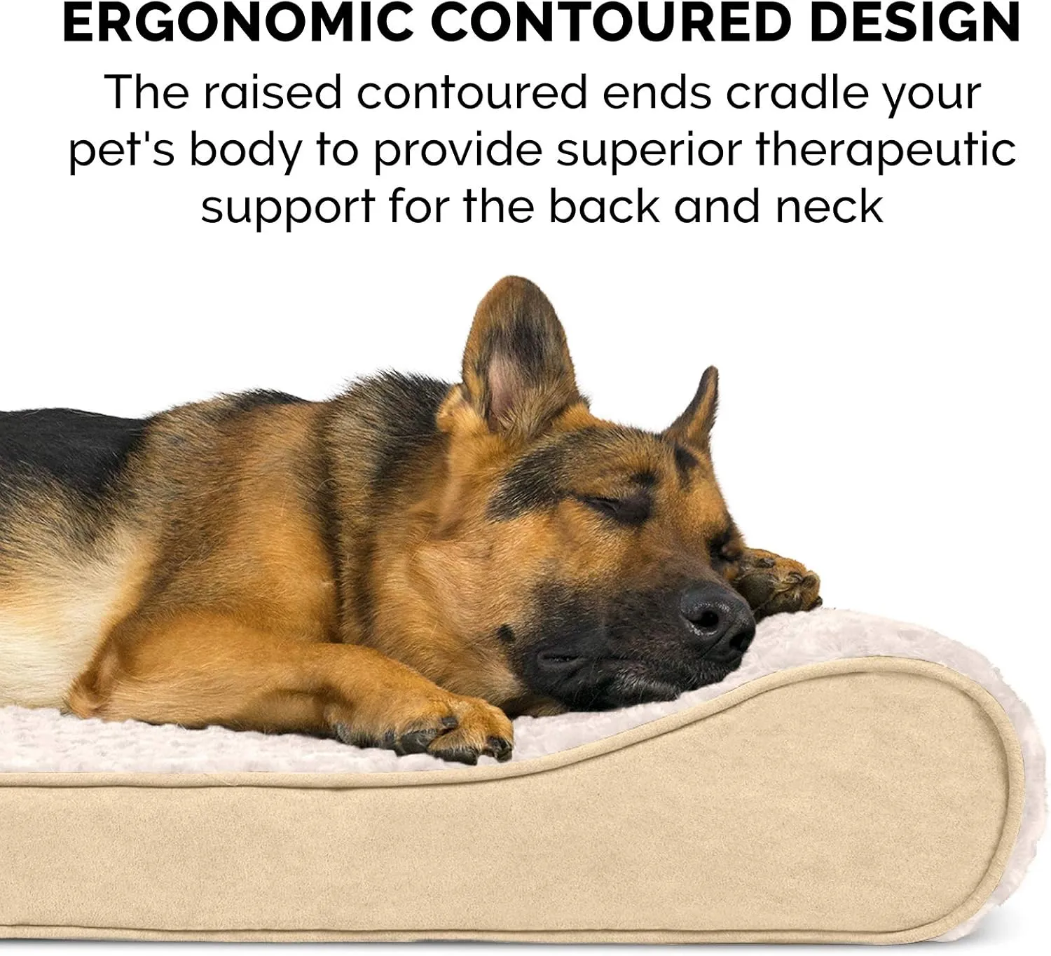 Furhaven Orthopedic Dog Bed for Large Dogs w/ Removable Washable Cover, For Dogs Up to 75 lbs - Ultra Plush Faux Fur & Suede Luxe Lounger Contour Mattress - Cream, Jumbo/XL