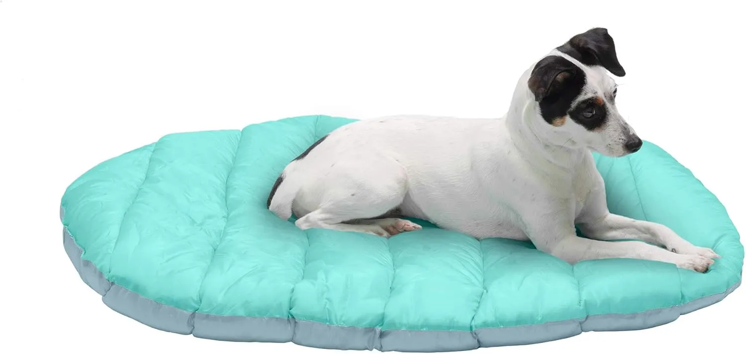 Furhaven Outdoor Travel Dog Bed for Small Dogs w/ Carry Bag, Washable & Foldable, Great for Crates & Kennels - Trail Pup Travel Pillow Mat w/ Stuff Sack Bag - Aqua/Granite Gray, Small