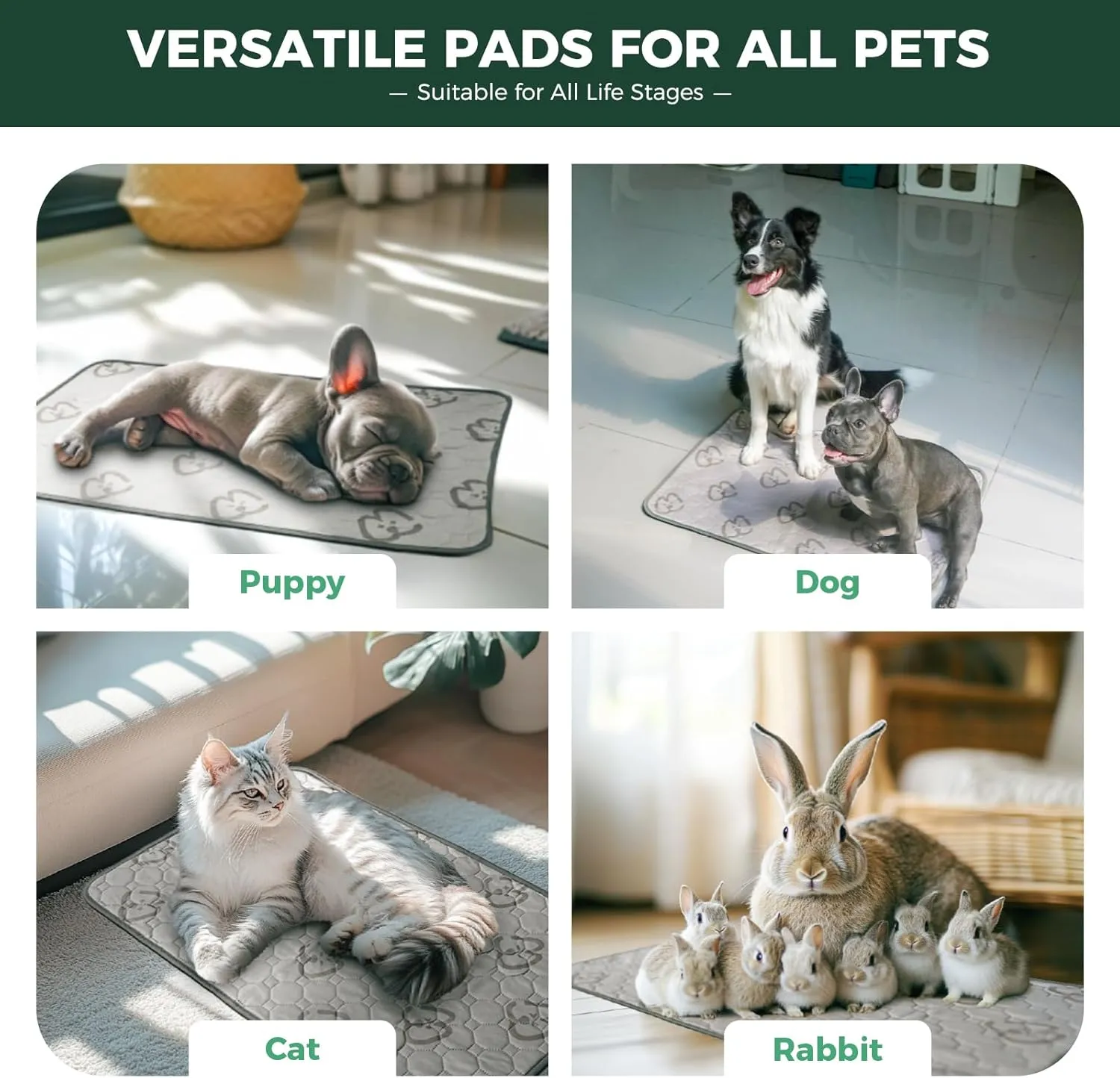 FXW Washable Pee Pads for Dogs, Puppy Pads with Super Absorbent, Specifically Designed for 30inch Cages, Rectangle, 29" x 18", 2 Packs