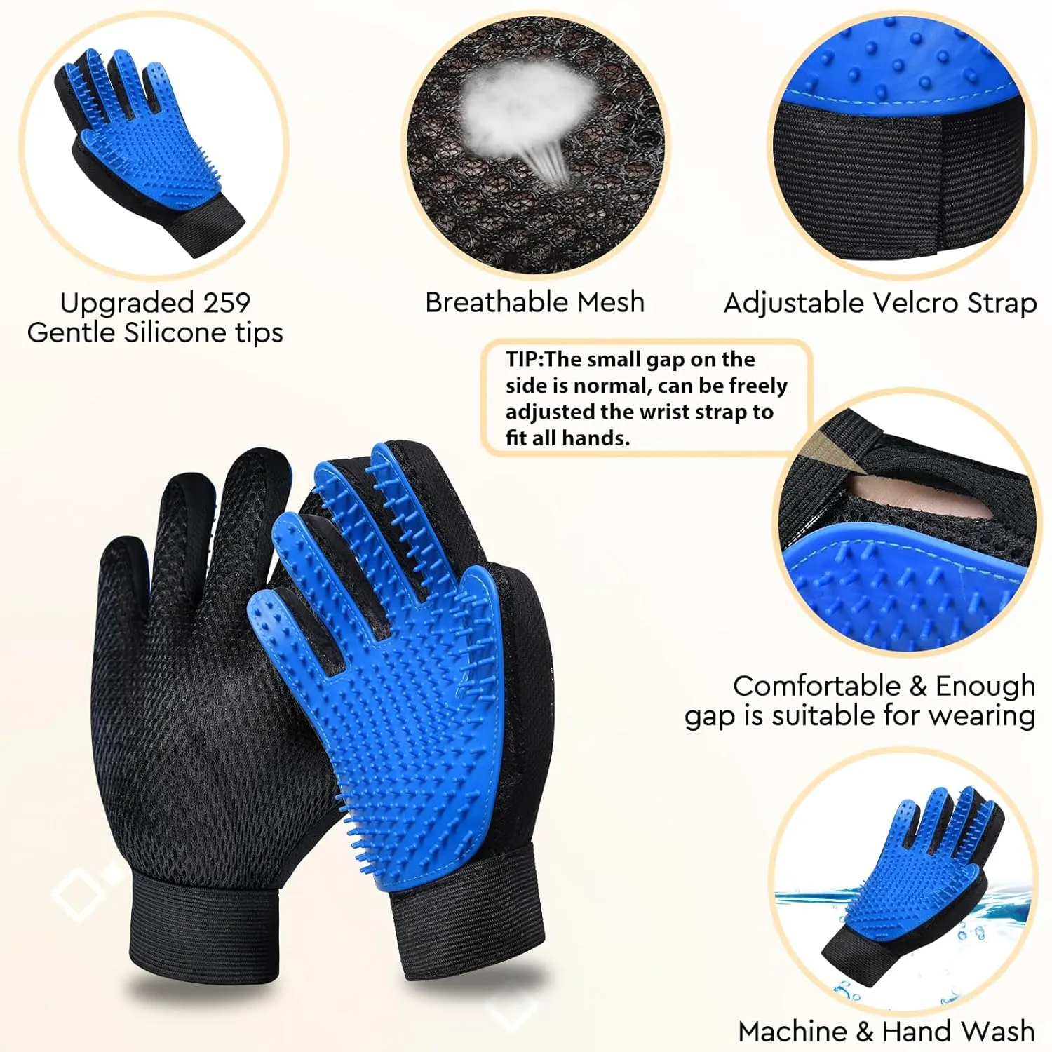 GJEASE Cat Grooming Glove Brush,Self-Cleaning Slicker Pet Brush for Short and Long Haired pats,Dog Bath Brush for Shedding and Grooming,Removes Loose Hair and Tangles,Promote Circulation