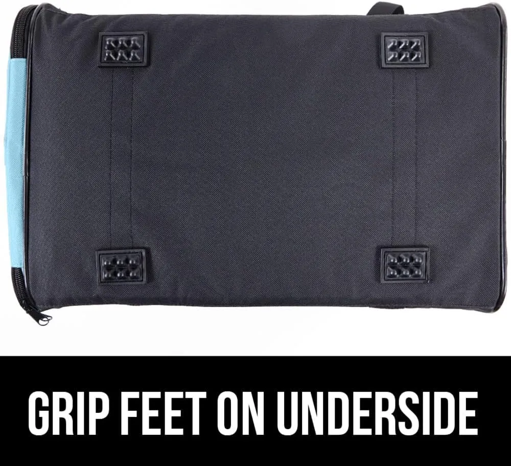GORILLA GRIP Cat Carrier Travel Bag Up to 15 Lbs, Soft Collapsible Dog Carriers, Kennel for Small Animals, Top and Side Entry Breathable Mesh, Grip Feet Underside, Cozy Washable Waterproof Pad, Blue