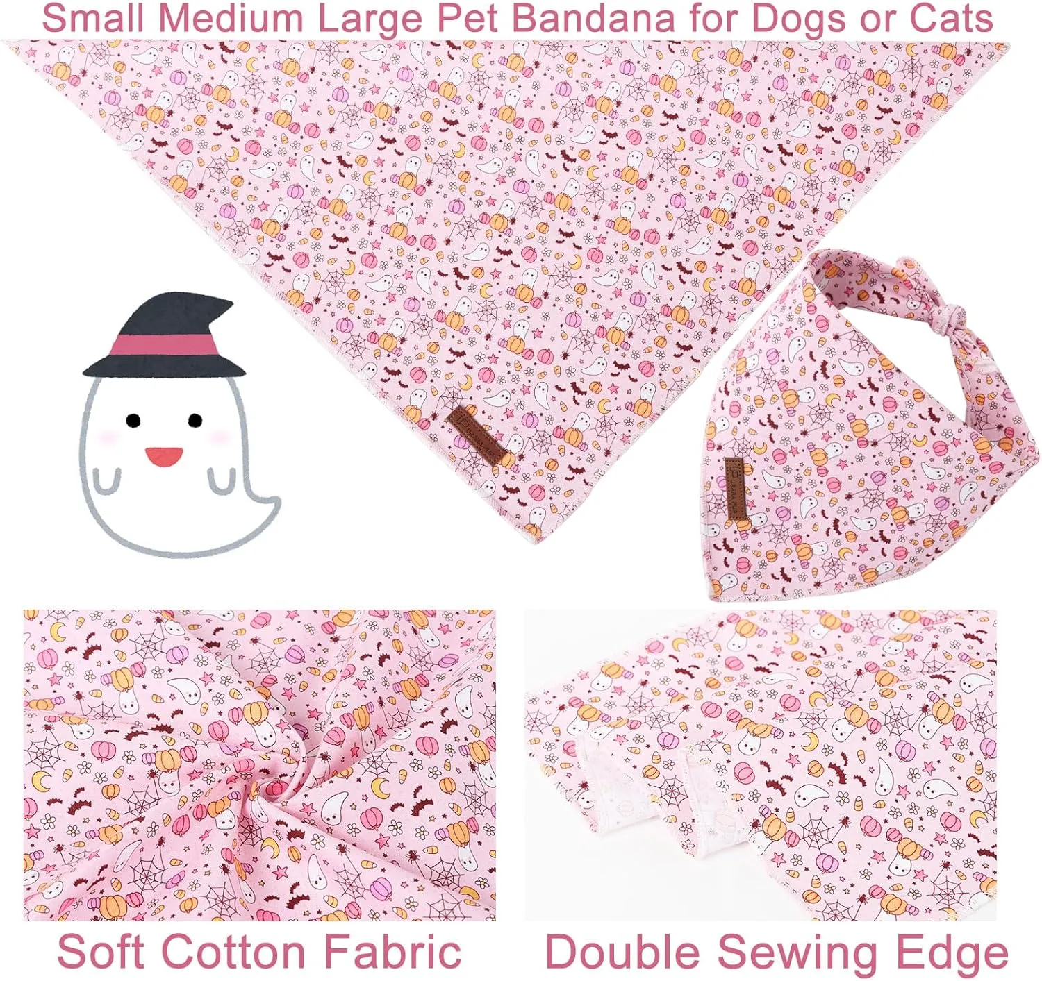 Halloween Pumpkin Dog Bandana, Halloween Triangle Bid Scarf with Pumpkin,Ghost,Bat Pattern, Cotton Pet Kerchief for Girl Boy Dogs or Cats, Cute Puppy Bandana Fancy for Dogs