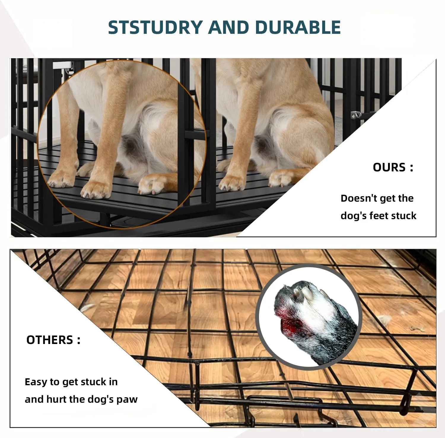 Heavy Duty Dog Crate for Large Giant Dogs, Metal Pet Cage Dog Kennel with Roof Strong Playpen, 54'' Dog Cage with Sturdy Latches and 4 Lockable Wheels