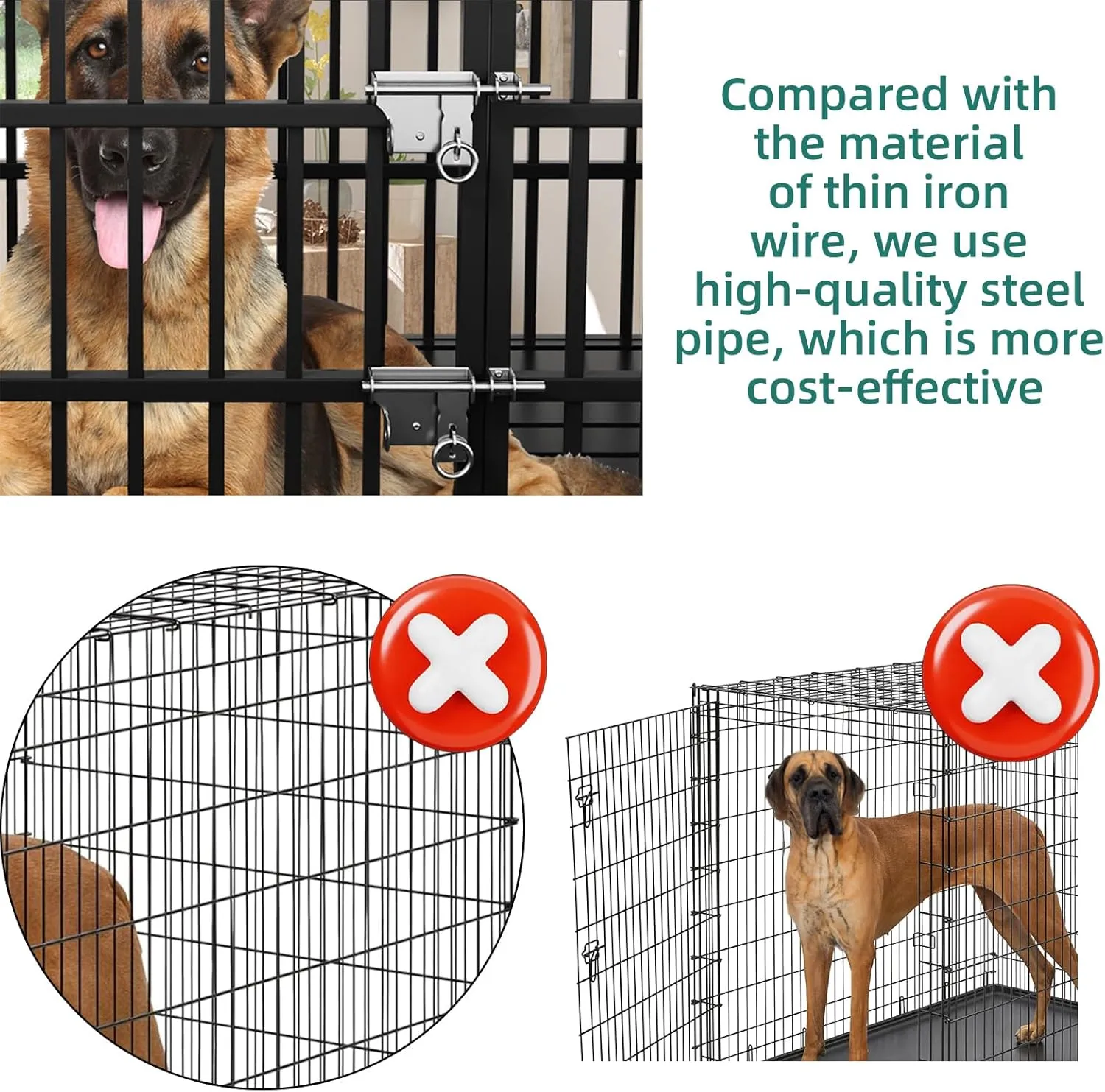 Heavy Duty Dog Crate for Large Giant Dogs, Metal Pet Cage Dog Kennel with Roof Strong Playpen, 54'' Dog Cage with Sturdy Latches and 4 Lockable Wheels