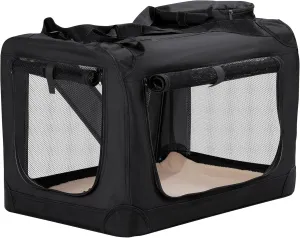 HICC PULE 28 Inch Dog Crate Ideal as Travel Dog Crate for Medium/Small Dogs, 3-Door Soft-Sided Pet Kennel for Indoor & Outdoor, Car Trip, Collapsible Portable Dog Crate, Black