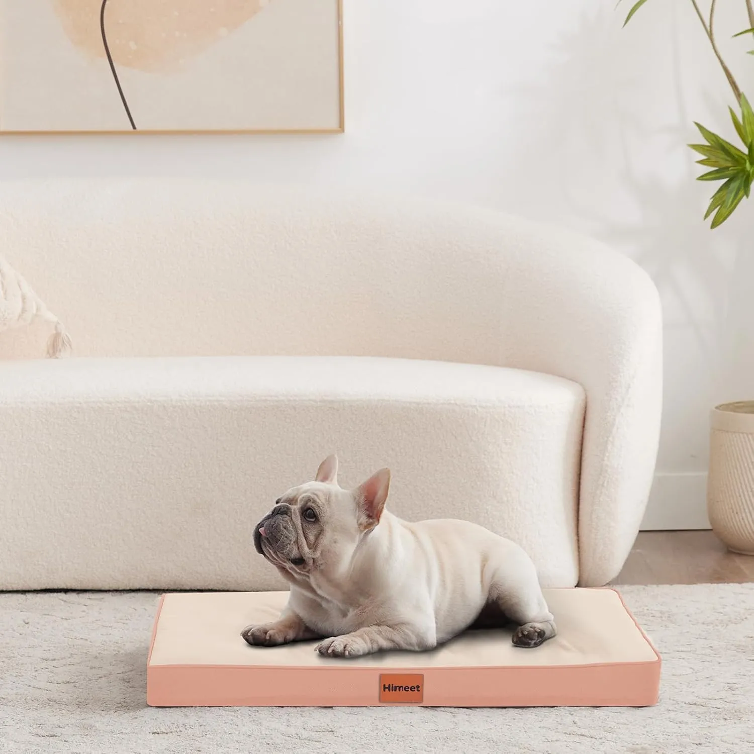 HIMEET- Outdoor Small Dog Bed for Crate 24 Inch Waterproof Washable with Removable Cover and Plastic Liner Soft Orthopedic Small Puppy Crate Liner for Kennel Little Pet Beds for Dogs up to 15lbs(Pink)