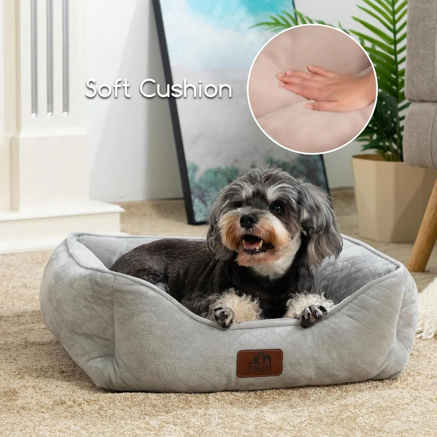 Hollypet Dog Bed Cat Beds for Medium Small Dogs/Puppy Indoor Cats, Microwave Quilted Rectangle Washable Soft Calming Sleeping Durable Pet Cuddler Bed with Anti-Slip Bottom, S, Gray