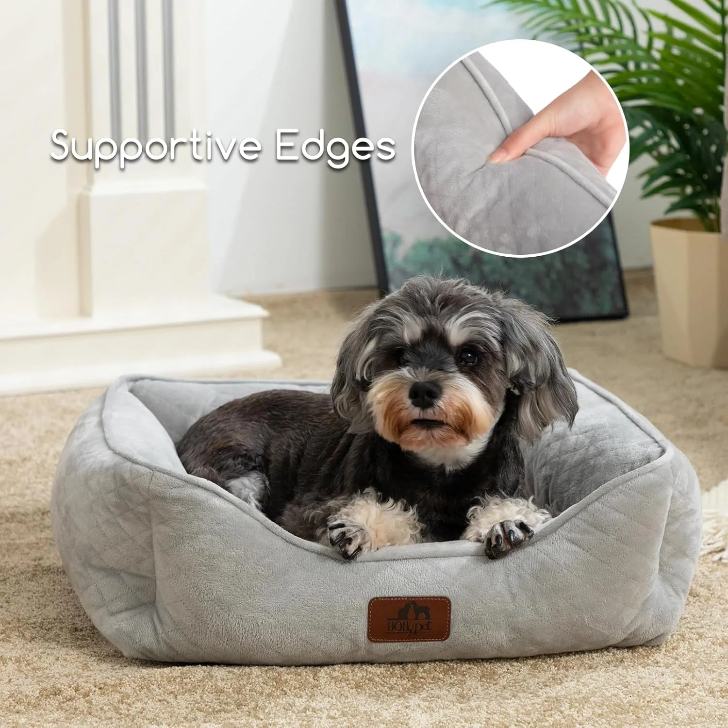 Hollypet Dog Bed Cat Beds for Medium Small Dogs/Puppy Indoor Cats, Microwave Quilted Rectangle Washable Soft Calming Sleeping Durable Pet Cuddler Bed with Anti-Slip Bottom, S, Gray
