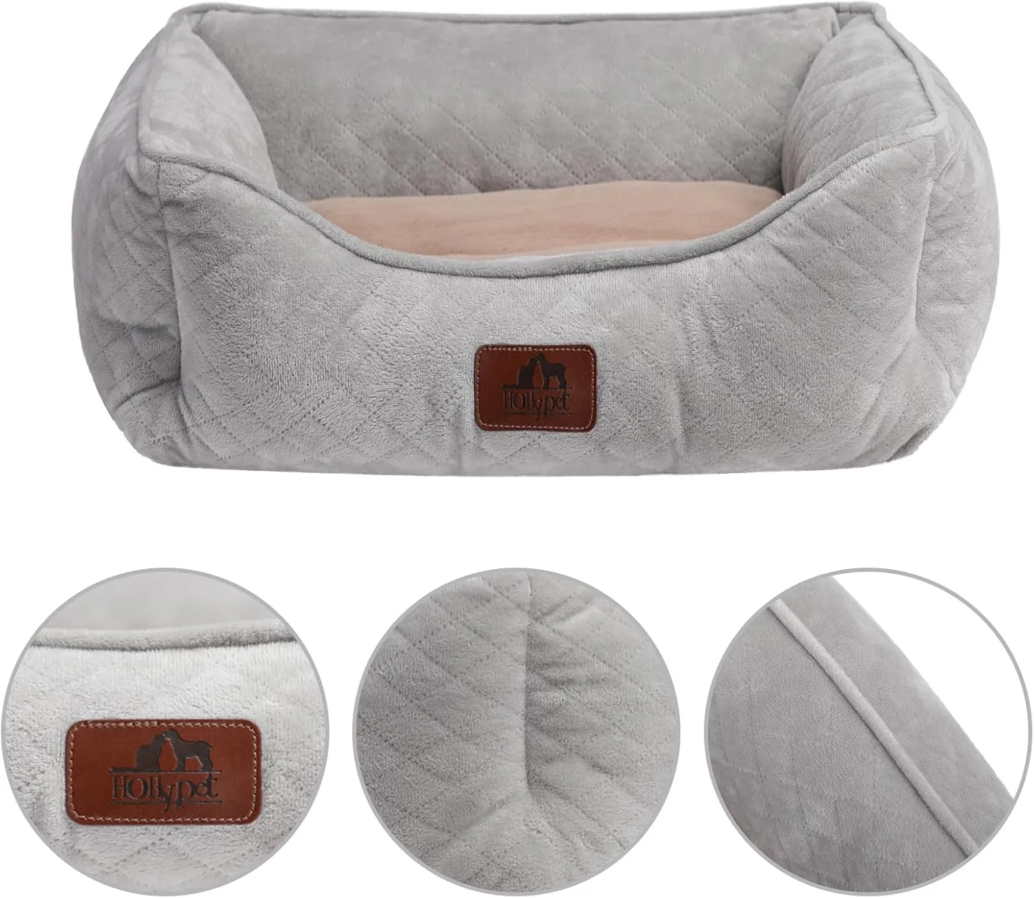 Hollypet Dog Bed Cat Beds for Medium Small Dogs/Puppy Indoor Cats, Microwave Quilted Rectangle Washable Soft Calming Sleeping Durable Pet Cuddler Bed with Anti-Slip Bottom, S, Gray