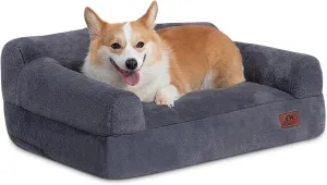 Hollypet Fluffy Plush Dog Cat Pet Couch Soft Calming Sofa Bed for Medium Small Cats and Dogs, Gray, M
